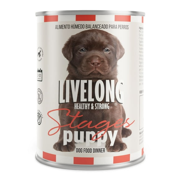 Livelong Healthy & Strong: 12 Pack: Stages Puppy - Chicken Meat, 12.5oz Cans, Wet Dog Food, High Protein, All Natural, No Preservatives,