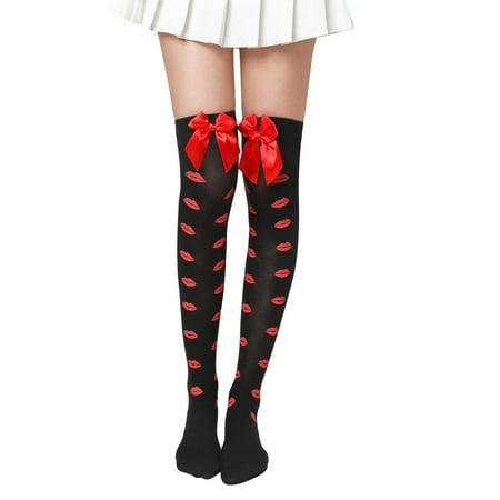 

Follure Womens Thigh High Socks Girls Valentine s Day Sock Heart Love Prints Sock Party Costume Accessories