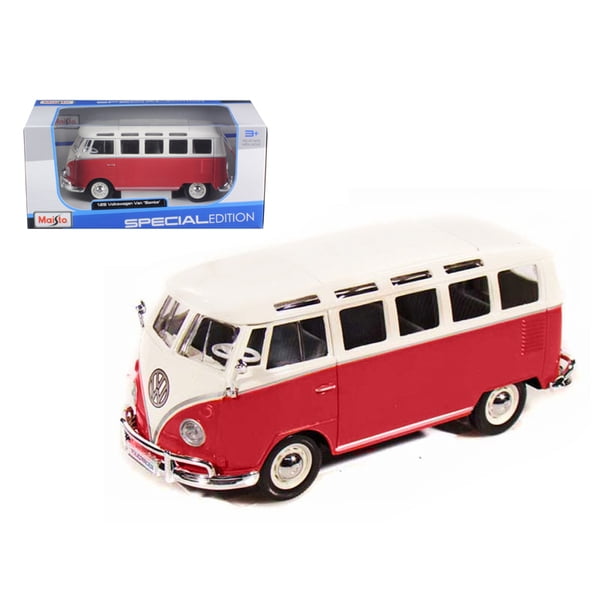 miniature Mini Car MAISTO Volkswagen Van "Samba" Red&Beige 1:25 DIE-CAST Toy 
