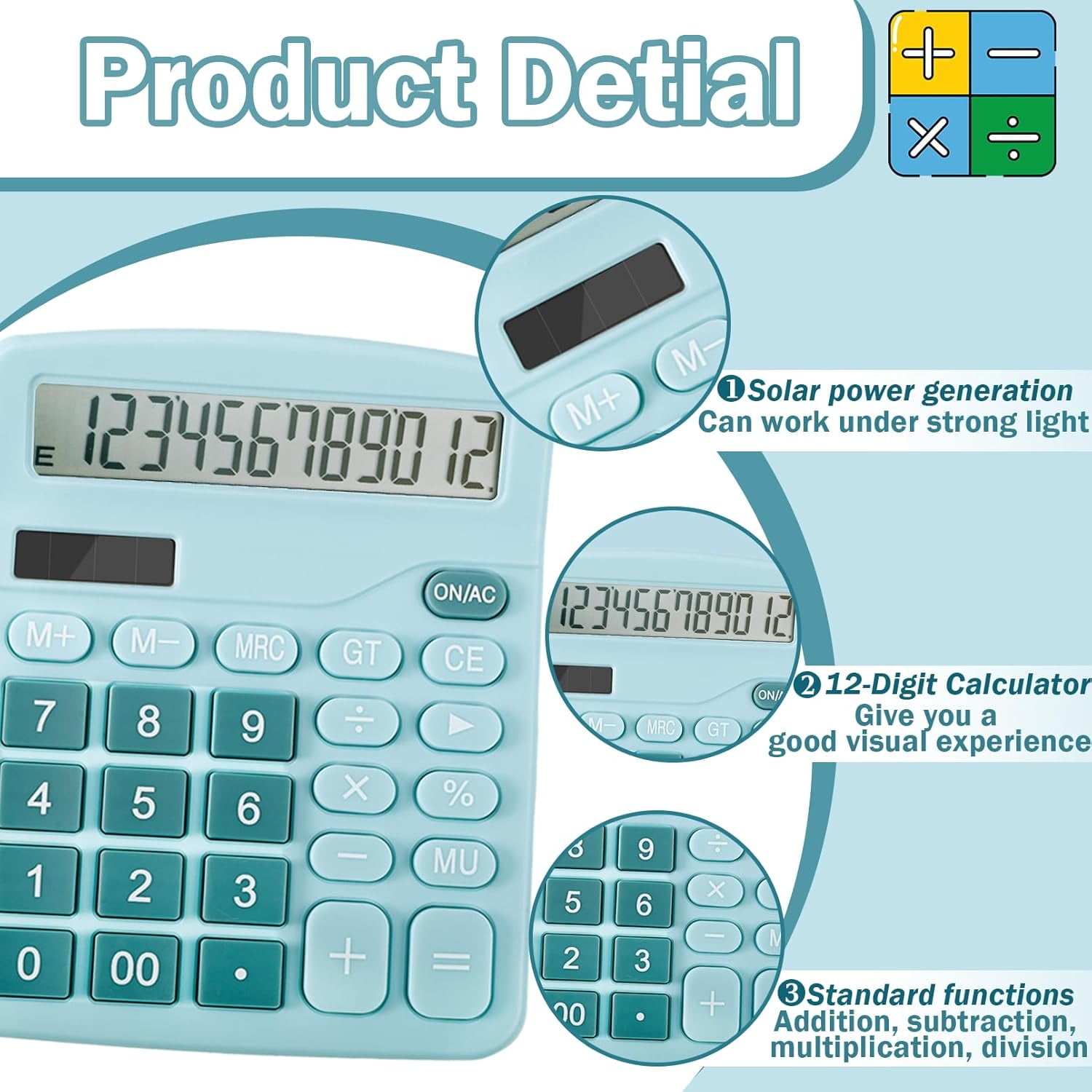 12-Digit Calculator, Desktop Calculators with Big Buttons and Large Display,Office Desktop,Solar Battery Dual Power,Desk Calculator for Office Home(Blue,8 Pack)