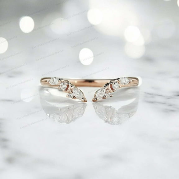 KANISHKAGEMS&JEWELS 5x3MM / 2Ct Unique Natural Inspire Leaf Moissanite Band Open Bridal Wedding Band Marquise Shape Moissanite Handmade Ring Promise Ring Anniversary Gift for Her