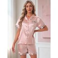 thumbnail image 2 of DARING DIVA Women's Satin Pajamas Sleepwear Button Down Contrast Color Tops S Pink, 2 of 7
