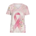 thumbnail image 1 of Scrub Tops for Women, V Neck Short Sleeve Blouse, Breast Cancer Awareness Bow Ribbon Print, Pocket Work Uniform, Soft Stretch Fabric, 1 of 6