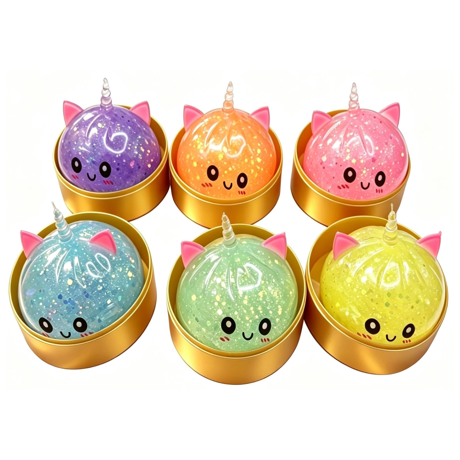 Mystery Glitter Squishy Dumpling Fidget Toy, Slow Rising Squeeze Stress Relief Bun Toy with Steamer Storage Box, Cute Animal Sensory Squish Toy for Kids Adults Classroom Party Favor