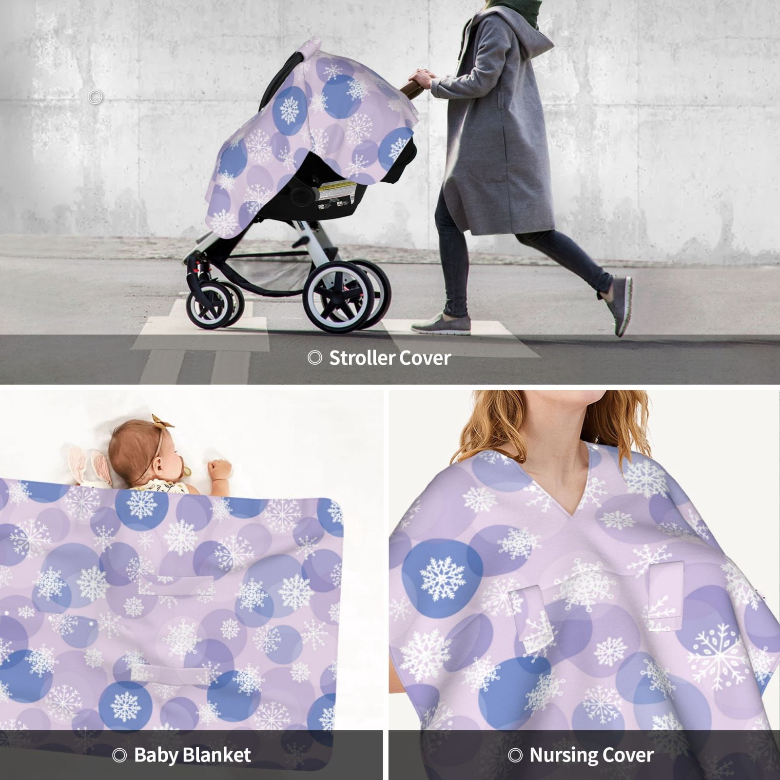 Car Seat Cover Baby - Winter With Snowflakes Breathable Infant Car Seat Cover for Baby Carseat, Lightweight Comfort Baby Essentials Must Haves Newborn Stuff for Girl Boy