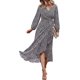 thumbnail image 1 of Vestido largo de manga larga para mujer con cuello en V y estampado floral con cinturón Adepaton WMPH-1446-11, 1 of 1