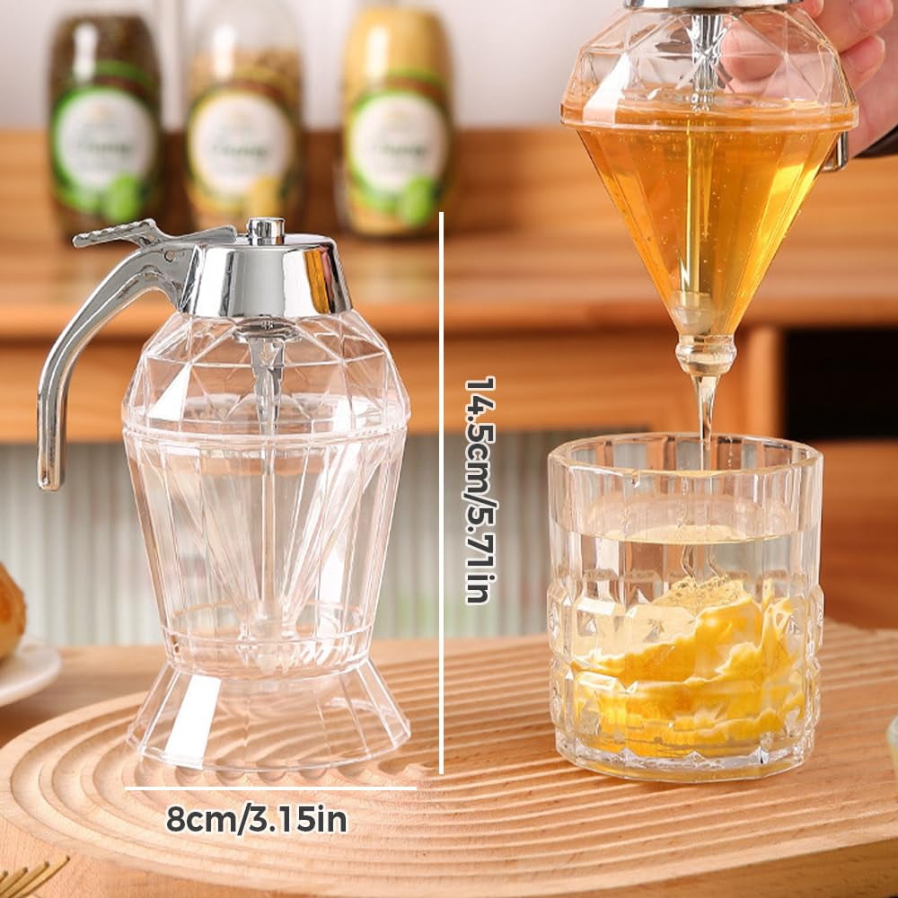 Honey Dispenser No Drip, Maple Syrup Dispenser, Honey Jar with Stand Honeycomb Shaped Honey Holder and Syrup Dispenser, Elegant Honeycomb Design