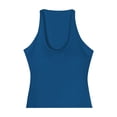 thumbnail image 3 of Public Women Cropped Built-In Bra Tank Tops Casual Sleeveless V Neck T Shirts Trendy Ribbed Slim Fit Going out Tank Tops Blue One Size, 3 of 4