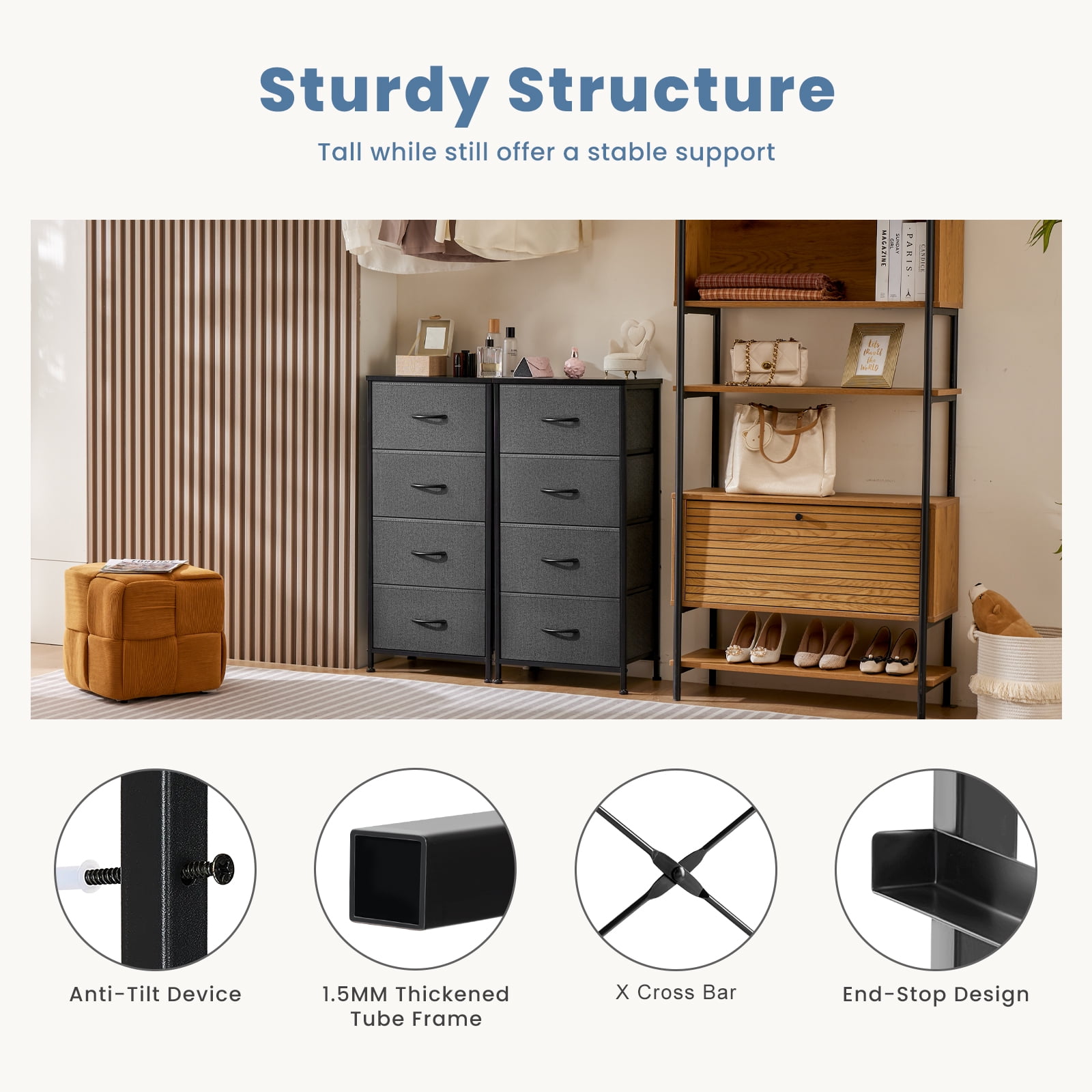MAYEERTY Drawers Dresser Chest of Drawers,Metal Frame and Wood Top