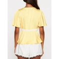 thumbnail image 3 of Women Satin V‑Neck Peplum Blouse, Lace‑Patchwork Short‑Sleeve Summer Casual Tops, 3 of 9
