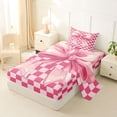 thumbnail image 2 of Erosebridal Girls Pink Bowknot Twin Sheet Sets,Kids Geometric Grid Printed Bedding 3 Pieces, 2 of 6