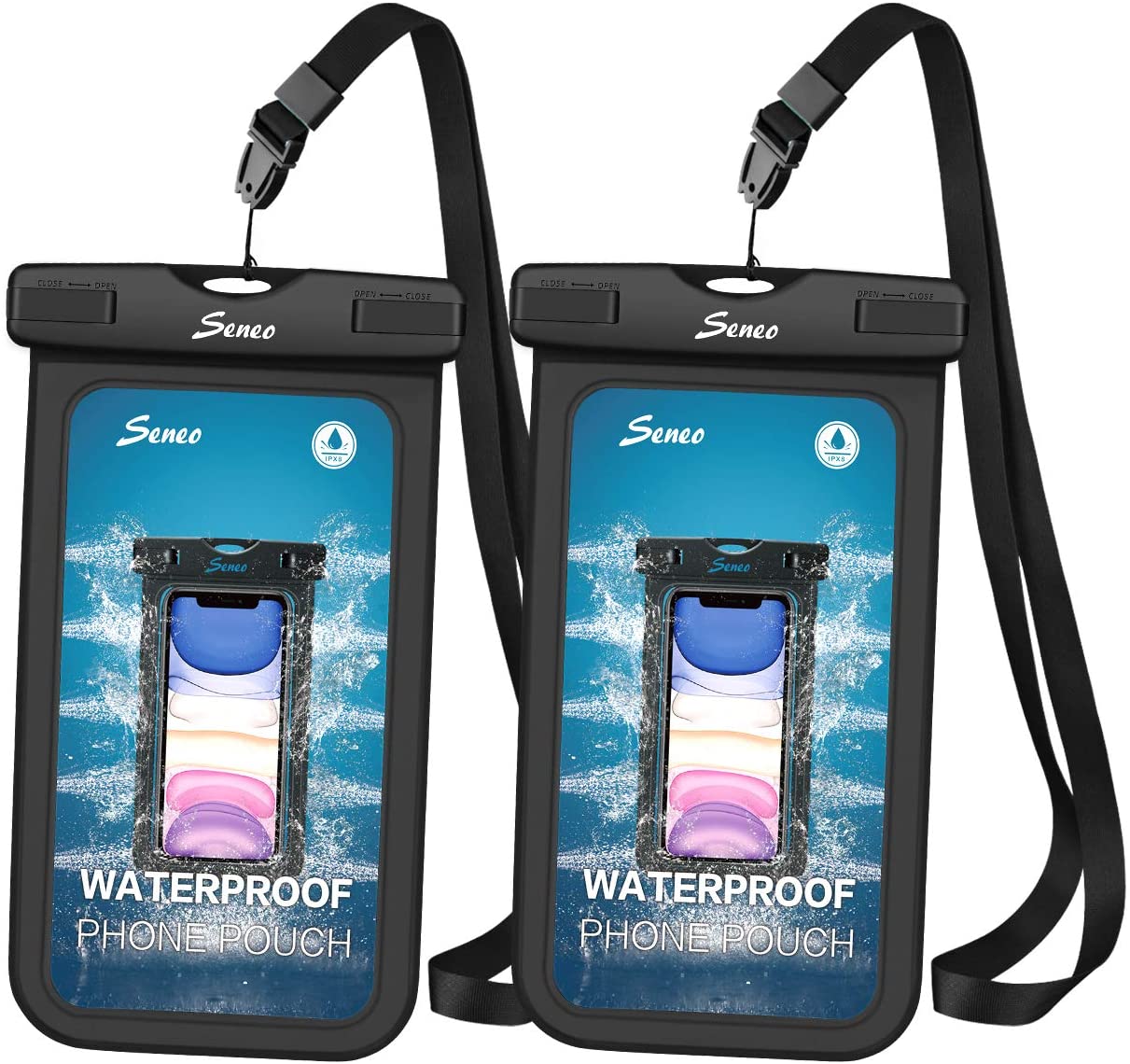 Waterproof Phone Pouch 2 Pack, Universal Cellphone Underwater Case Dry