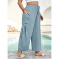 thumbnail image 6 of SHOWMALL Women's Plus Size Loose Fit Baggy Pants, Lightweight Breathable Balloon Trousers with Pockets, Blue Gray 2X Comfortable Elastic Drawstring Waist Wide Leg Lounge Pants, 6 of 7