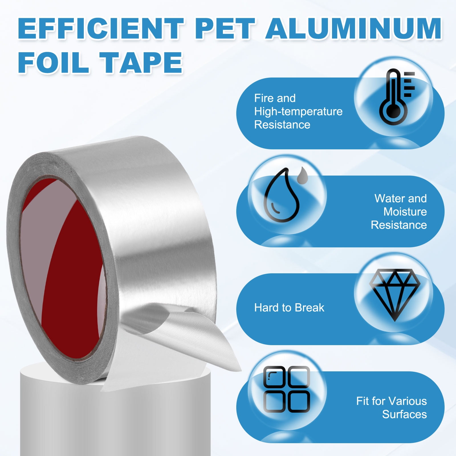 Uxcell 2 Pack 0.08mm PET Aluminum Foil Tape, 66 ft x 2 Inch Heavy Duty HVAC Tape Metal Duct Tapes Heat Resistant Tape Insulation Tapes with Gloves for Air Ductwork, Dryer Vent