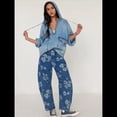 thumbnail image 4 of Vaqueros Rectos, Holgados, Informales, de Tiro Medio y Pierna para Mujer, Estilo Boyfriend Y2K, Pantalones Cortos de Mezclilla Flores Azules XXL, 4 of 8