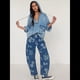 thumbnail image 4 of Vaqueros Rectos, Holgados, Informales, de Tiro Medio y Pierna para Mujer, Estilo Boyfriend Y2K, Pantalones Cortos de Mezclilla Flores Azules XXL, 4 of 8