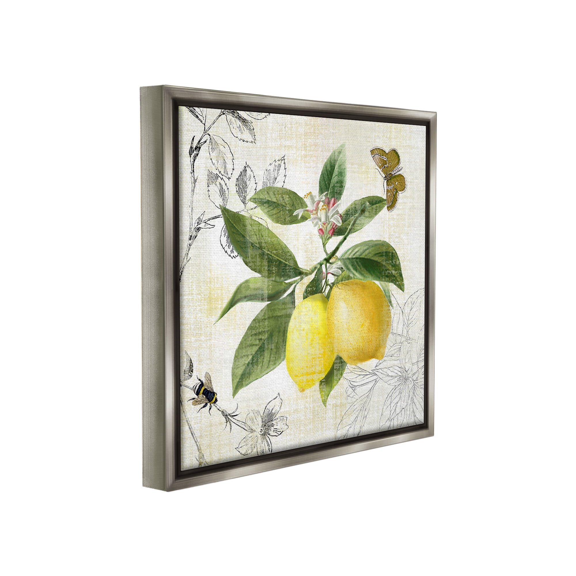 Stupell Industries Vintage Lemon Pattern Food & Beverage Painting Gray Floater Framed Canvas Art Print Wall Art, 25 x 25