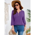 thumbnail image 2 of SHOWMALL Plus Size Blouses for Women, 3/4 Sleeve Button V Neck Loose Fit Tunic Top, Purple, Size 5X, 2 of 6