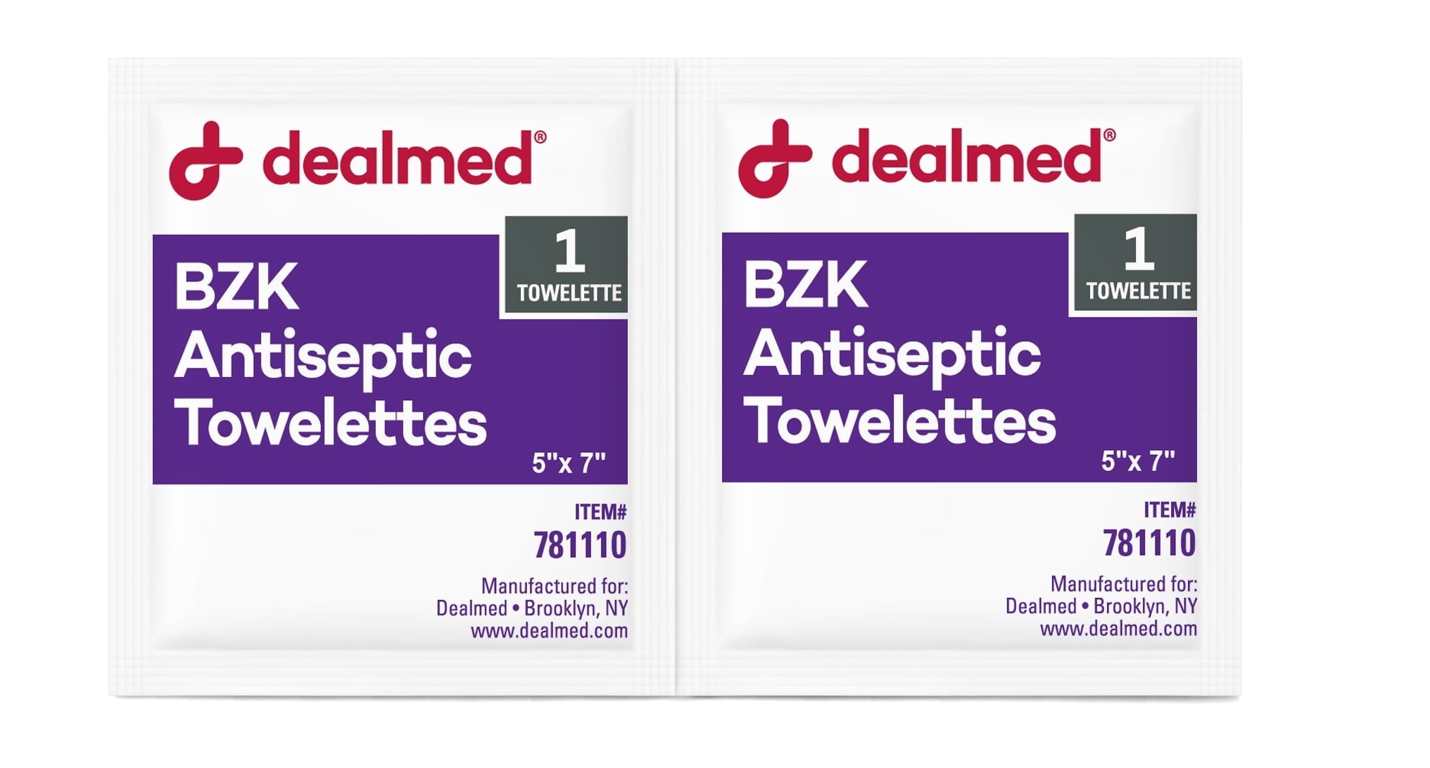 Dealmed BZK Antiseptic Towelette, 5" x 7" Individually Wrapped Alcohol-Free Wipes, 100 Count (Pack of 10)