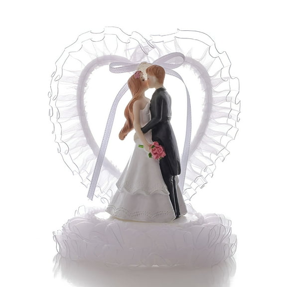 LAMIRO Bride Groom Figurines Wedding Cake Topper Party Heart Shaped Cake Topper Party for Valentine's Day Wedding Decor White