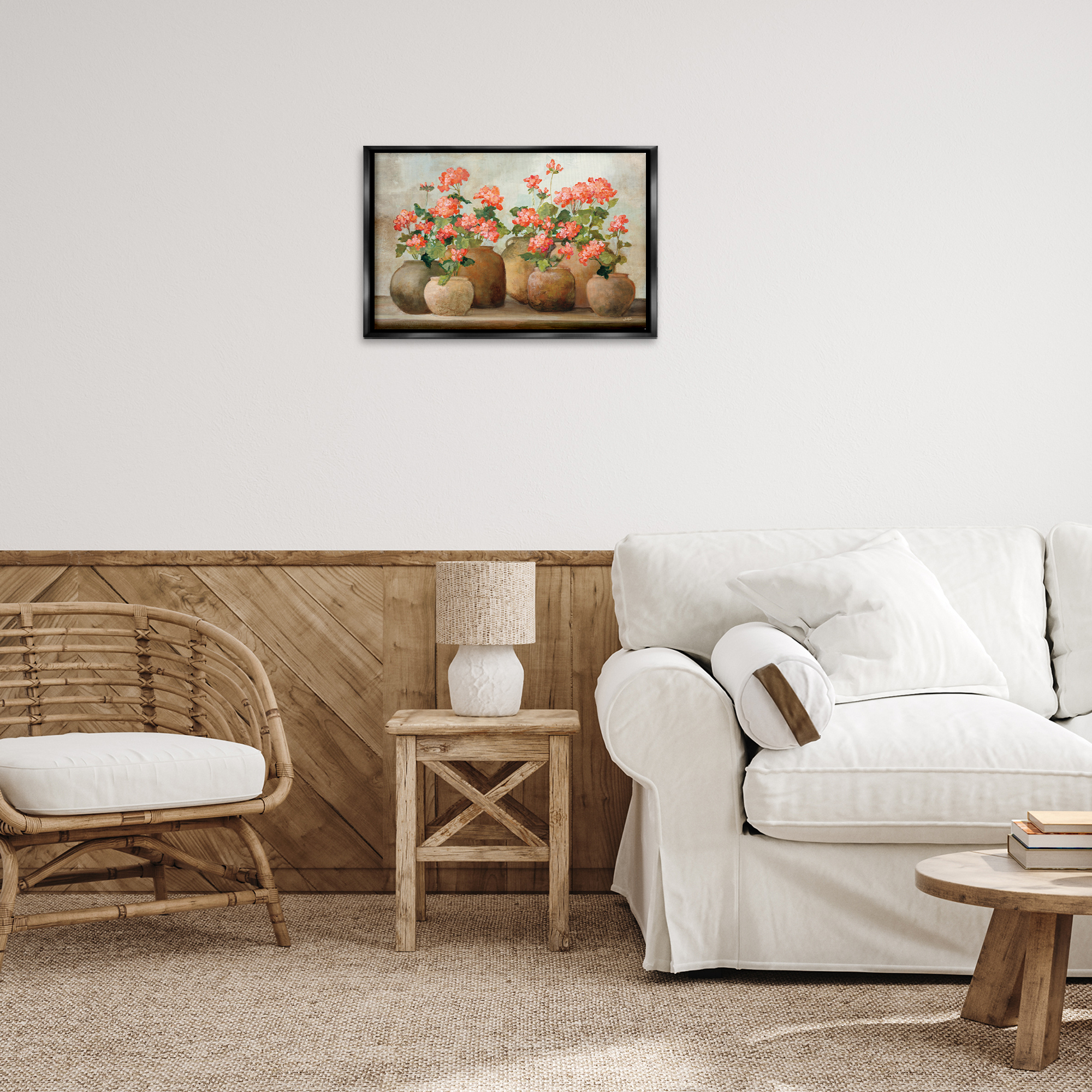 Stupell Industries Pink Cottage Geraniums Botanical & Floral Painting Black Floater Framed Art Print Wall Art, 25 x 17