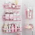 thumbnail image 1 of Estante organizador de ducha (paquete de 5), cesta adhesiva de pared para baño, soporte para champú de acero inoxidable, juego de decoración para baño femenino, color rosa, 1 of 5