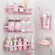 thumbnail image 1 of Estante organizador de ducha (paquete de 5), cesta adhesiva de pared para baño, soporte para champú de acero inoxidable, juego de decoración para baño femenino, color rosa, 1 of 5