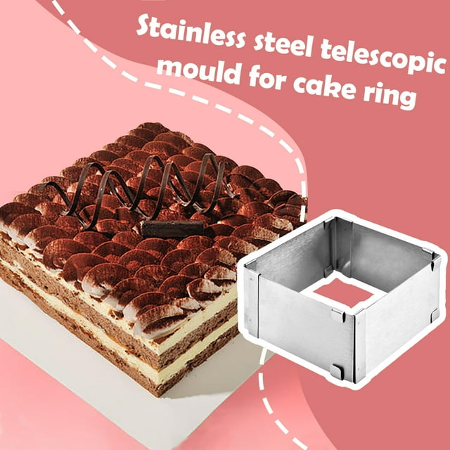 Leutsin Grand Anneau à Gâteau en Acier Inoxydable Télescopique Réglable Longue Bague Carrée Cuisson