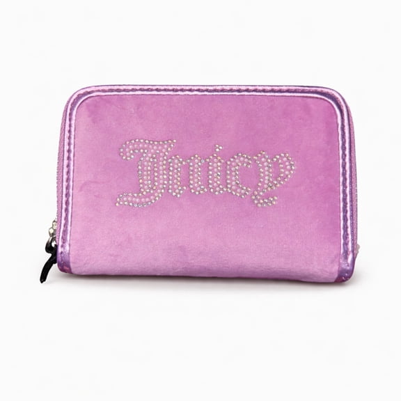 Juicy Couture Women's Medium Double Zip Around Wallet with Rhinestone Logo, Card Slots & Coin Compartment (Violet Tulle)