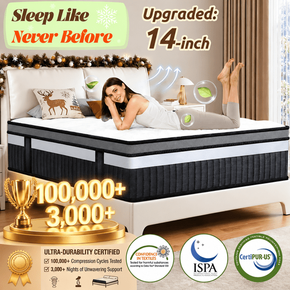 Queen Mattress in a Box, 14 inch Queen Size Mattress Hybrid Gel Memory Foam Spring for Cool Night & Pressure Relief, Medium Feel with Motion Isolating