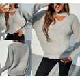 thumbnail image 5 of Holloyiver Women's Knitted Crop Tops Women Casual Soild Long Sleeve Knit Pullover Crewneck Sweater Coat Pullover Jumper Sweaters, 5 of 6