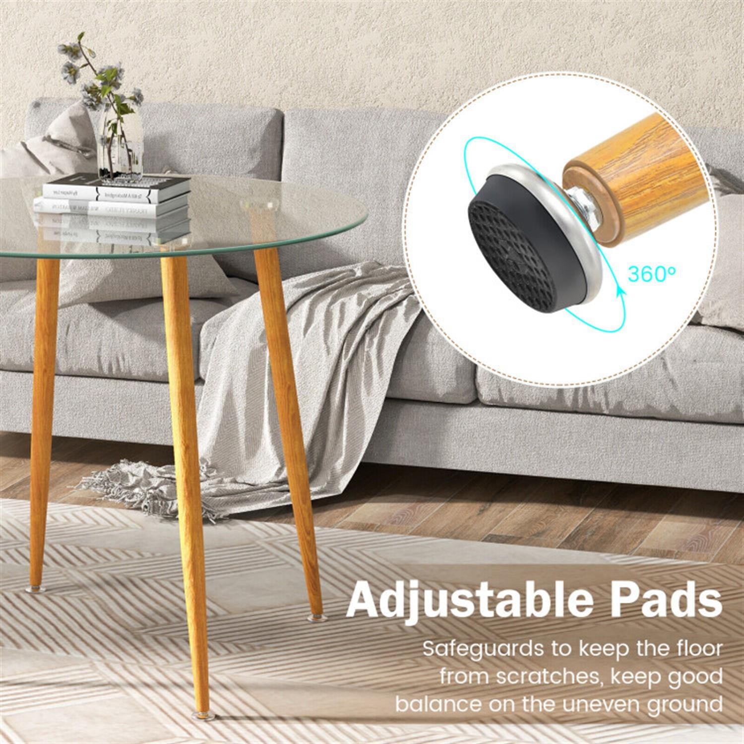 Demi Bonn Round Glass Dining Table Leisure Coffee Table with Metal Legs for Dining Room, Dinette, Compact Space-Saving, Natural