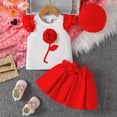 thumbnail image 2 of Caqnni Toddler Girls Summer 2Pcs Outfits Set, Cute Flower Short Sleeve T-Shirt and Pants (Gift Ready) Summer 2Pcs Gift Outfits Set 2Pcs Summer Playwear Beach Outfits 3-4 Years,Red, 2 of 9