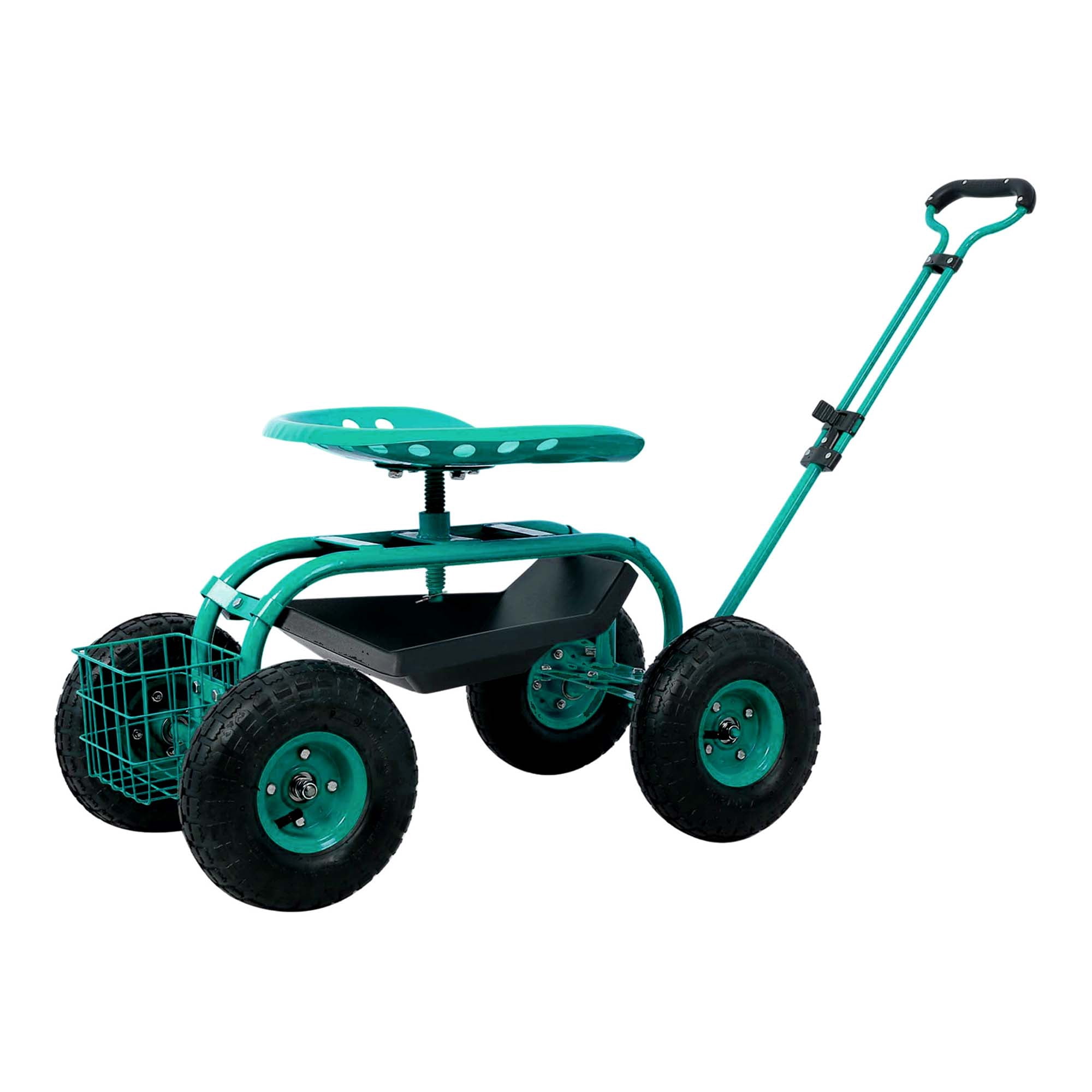 Aukfa Rolling Garden Cart Scooter with Swivel Seat, Wheels, and Tool Tray - Green