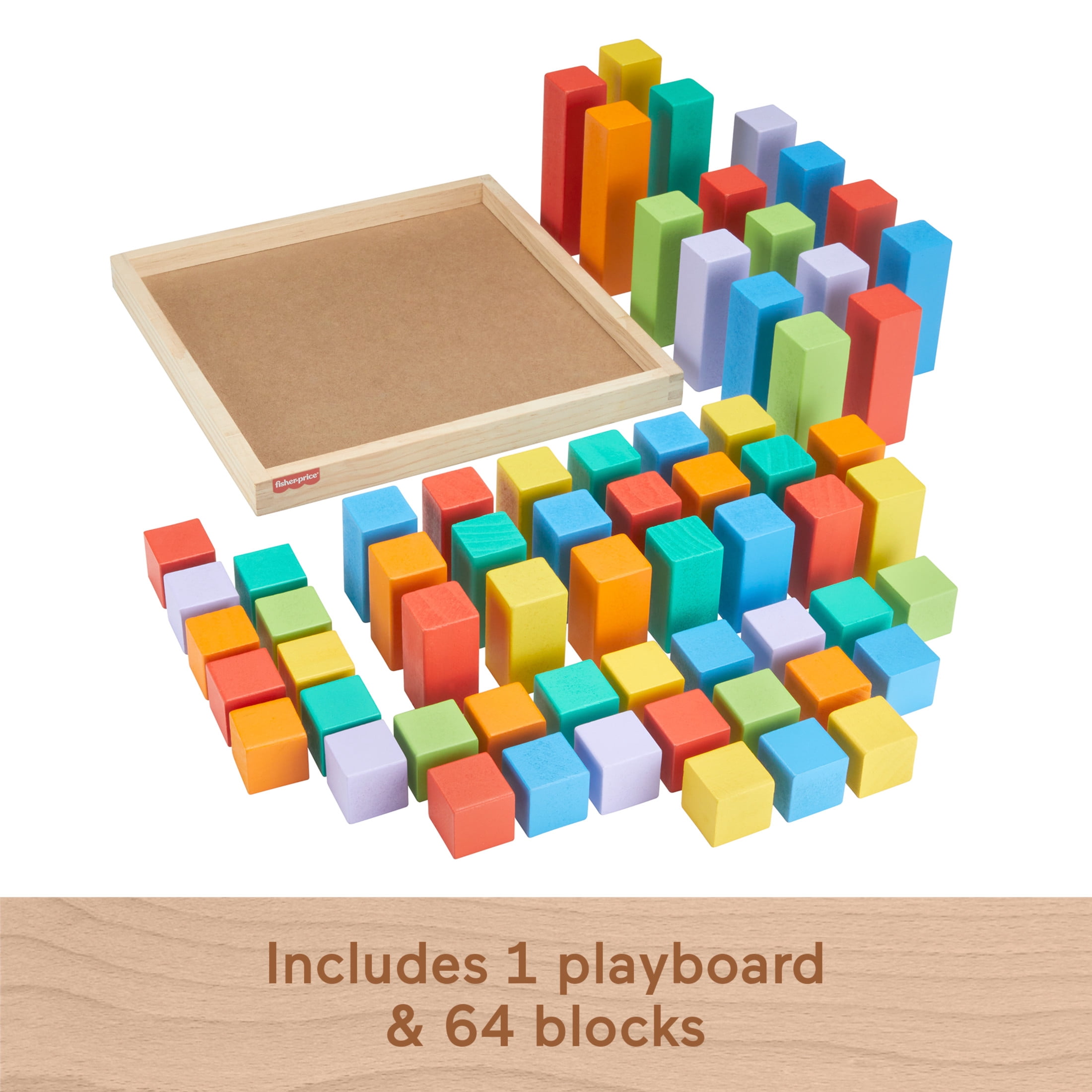 Fisher-Price Wooden Rainbow Stacking Building Blocks, Creative Play for Toddlers, 65 Wood Pieces