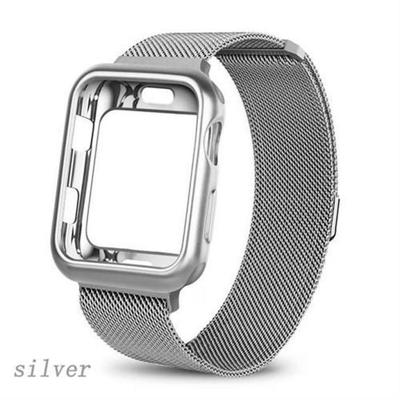 Yepband 1/2Pack Magnetic Metal Band and Cover Compatible with Apple Watch Bands 38mm 42mm 40mm 44mm Soft TPU Bumper Case with Stainless Steel Mesh Strap Milanese Loop for iWatch Series SE 6 5 4 3 2 1