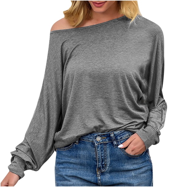 Blusa casual de manga larga suelta y delgada con costuras sólidas y cuello redondo para mujer Fridja hj2726