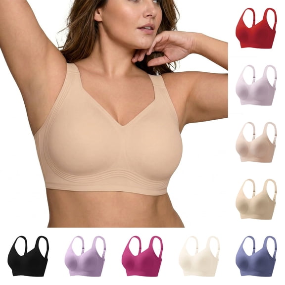 Jelly Bra for Women BWASD No Underwire Wireless Sport Bralettes Push Up Support Comfortable Soft Seamless Full Coverage Everyday No Show Bra (Beige L)