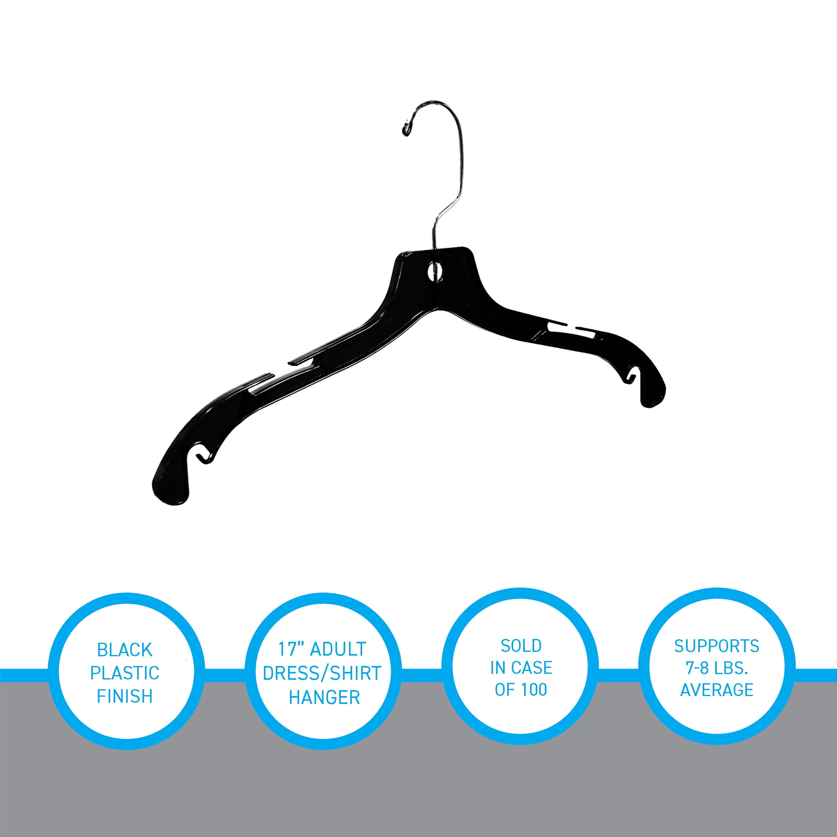 SSWBasics Dress Hangers - Set of 20 Black Plastic Hangers - 17 Inch - Durable Closet Organization Solution