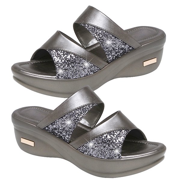 1 par de zapatillas de suela de cuña gruesa Sandalias femeninas de verano Cuñas elegantes de boca de pez Zapatos de mamá Zapatillas casuales al aire libre para mujeres (talla gris 43 9.5US, 7UK, 41EU