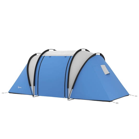 4-Person Family Camping Tent with 2 Bedrooms and Living Area, 3000mm Waterproof Polyester Shelter, 177" x 86" x 70" Blue Tunnel Tent for Hiking, Fishing and Outdoor Camping