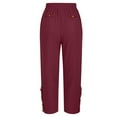 thumbnail image 6 of zbxnLI Women's Cotton Linen Lounge Pants Lace Cuffs Wide Leg High Waist Casual Pants with Pockets, 6 of 8