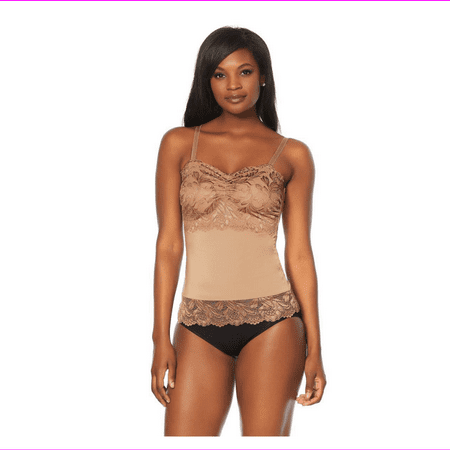 

Rhonda Shear Lace Overlay Camisole in Nude 1X (590-151)