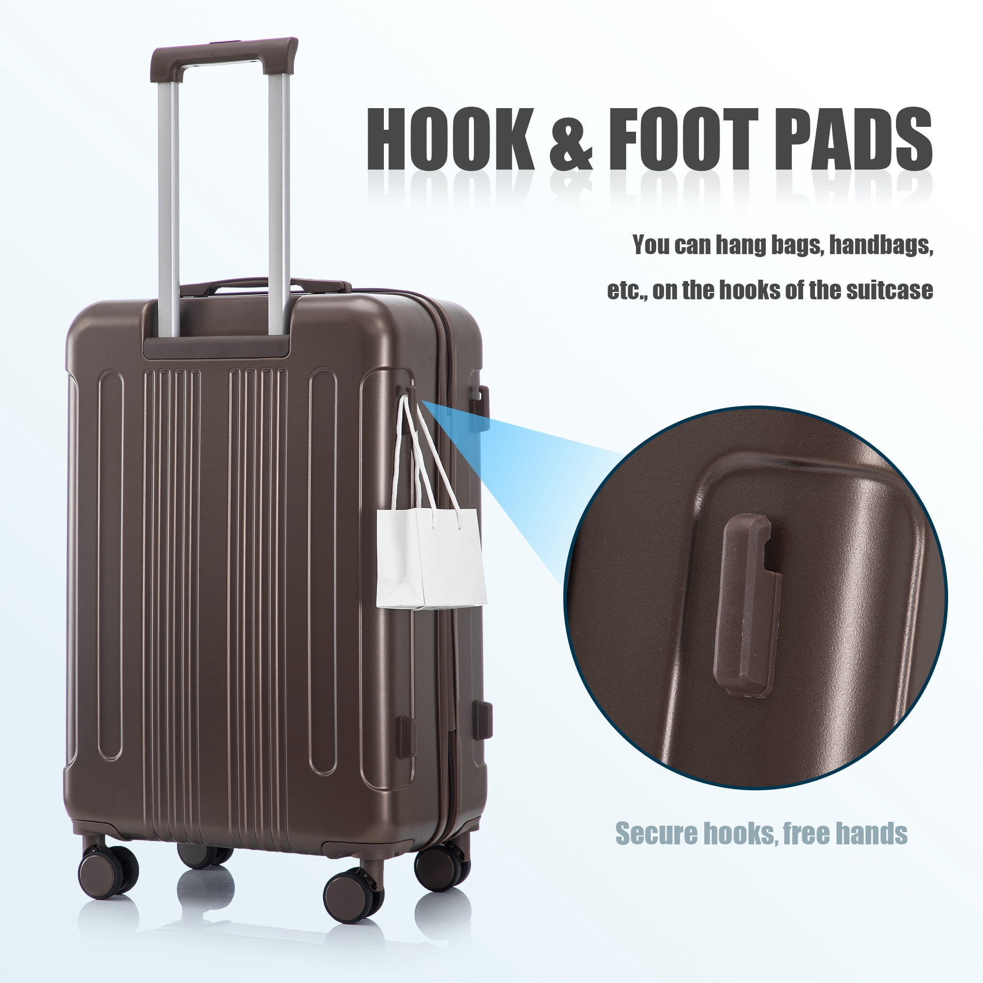 Alvantor 3 Piece Luggage Sets, ABS Spinner Suitcase with TSA Lock (20"/24"/28", Brown)