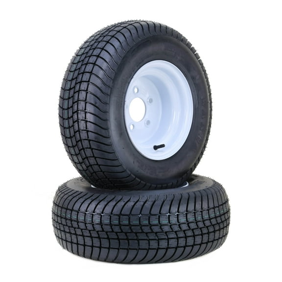 WANDA Golf Cart Tire Wheel Assembly 205/65-10 4-Ply with 5 Lugs on 4.5" PCD White Wheel ,SET 2