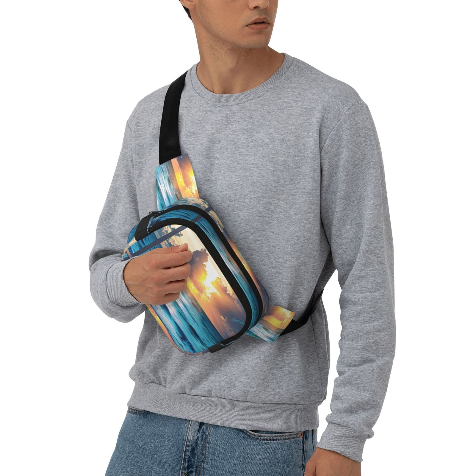 Picia Ocean View Bedroom Print Square Double-Layer Waist Bag Mini Adjustable Waist Belt Bag Exercise Running Travel Hiking