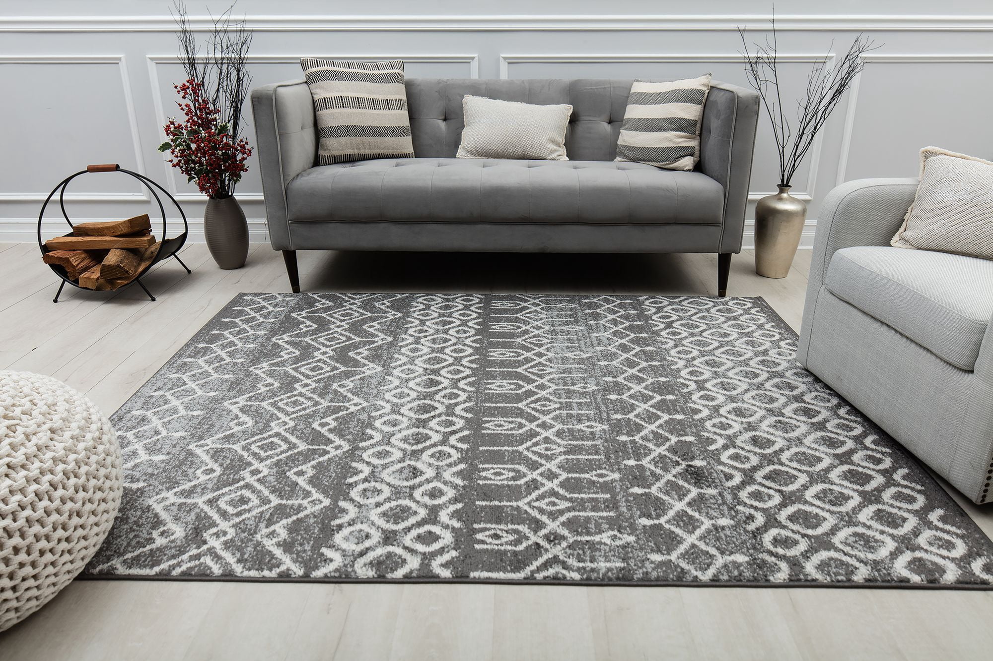 Mason Brooks Ryder KN40C Falling Umbra Moroccan Tribal Gray Area Rug, 2'6" x 4'