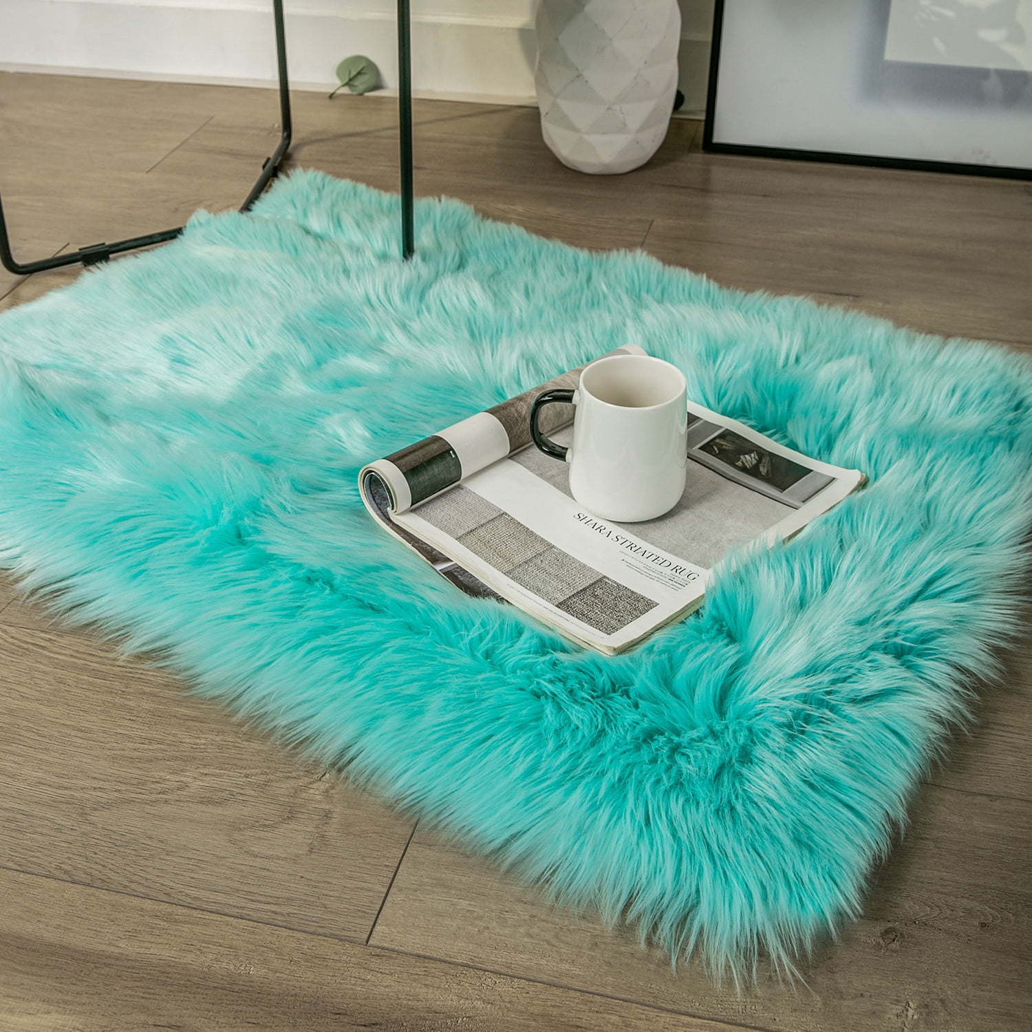 Deluxe Ultra Soft Faux Sheepskin Fur Series Fluffy Decorative Indoor Shag Area Rug, 2 x 3 Feet Rectangle, Turquoise, 1 Pack
