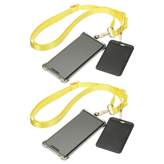 Uxcell Universal Cell Phone Lanyard, 2Pcs Adjustable Crossbody Phone Strap Anti-Theft Polyester Neck Lanyard with Patches for Concerts Gym Travel Secure Hands-Free Carry, Yellow