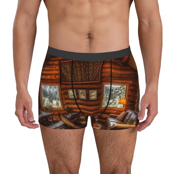 Fotbe Log Cabin Inside Calzoncillos Tipo Boxer con Bolsa de Soporte Total para Hombre, X-Temp Fresco, Transpirable y de Secado Rápido-Large